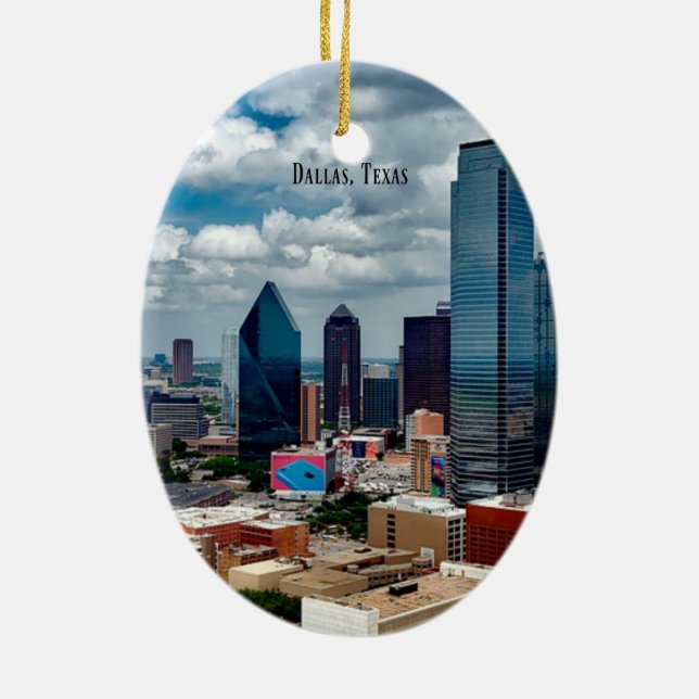 Dallas, Texas skyline Ceramic Tree Decoration (Back)