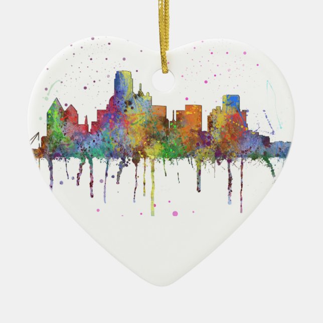 DALLAS, TEXAS SKYLINE CERAMIC TREE DECORATION (Front)