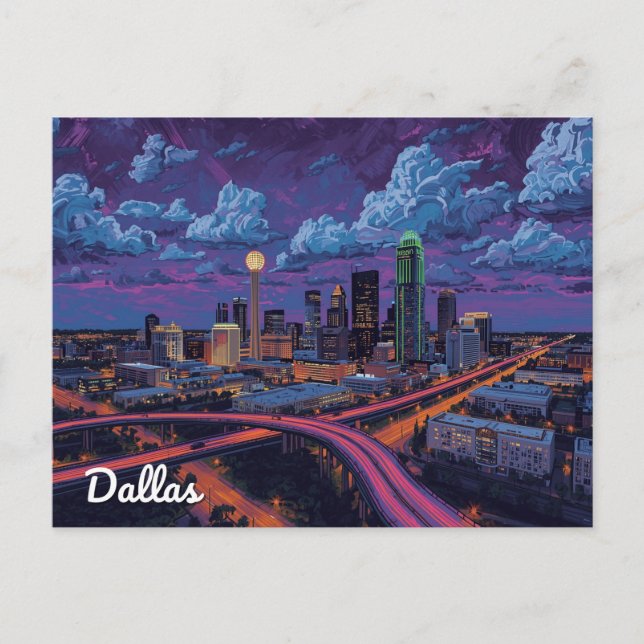 Dallas Texas Skyline City Art Postcard (Front)