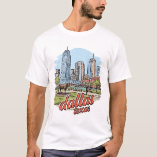Dallas Texas Skyline Longhorn Retro Cityscape  T-Shirt
