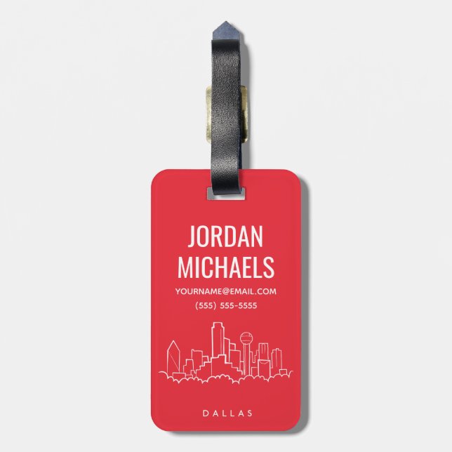Dallas Texas Skyline Luggage Tag (Back Vertical)