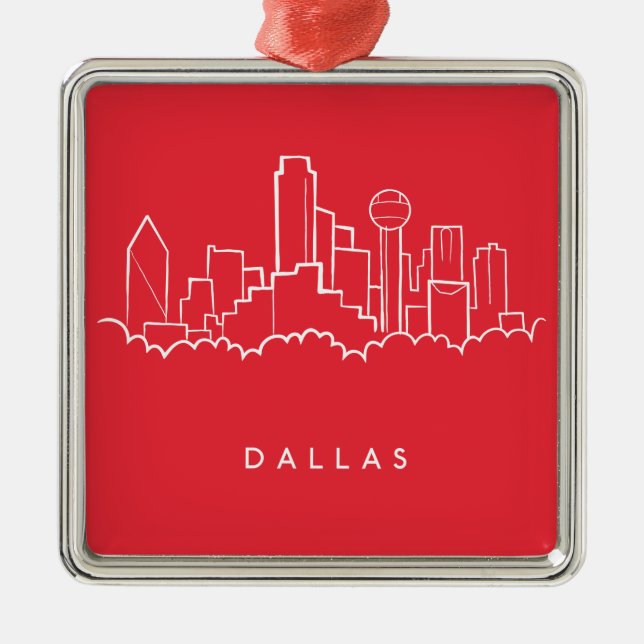 Dallas Texas Skyline Metal Tree Decoration (Front)