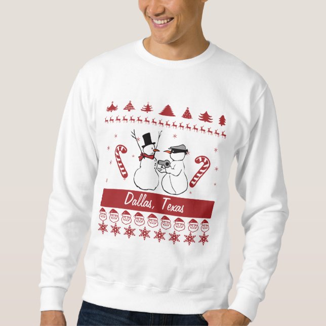 Dallas Texas Tacky Xmas Sweatshirt Snowman Robbery (Front)