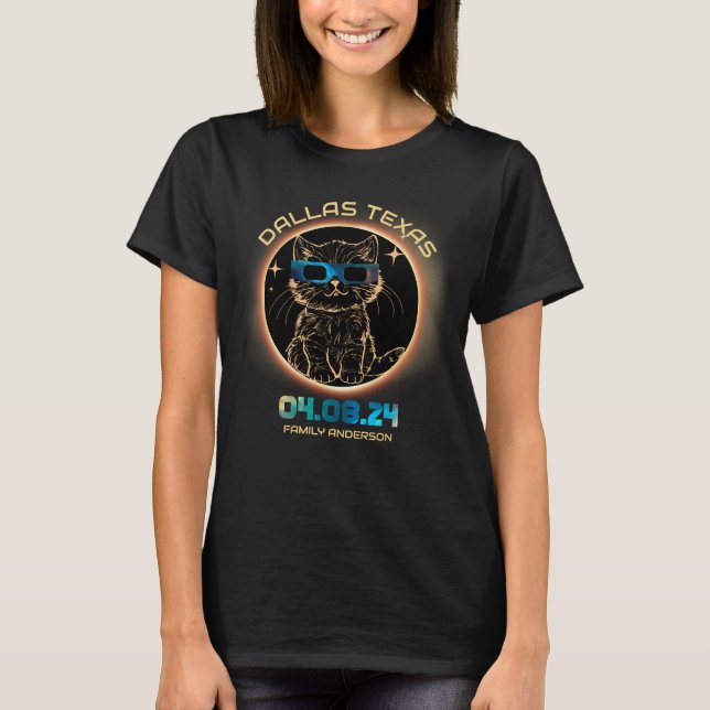 Dallas Texas Total Solar Eclipse 2024 Cat Lovers T-Shirt (Front)