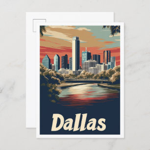 Dallas Texas USA Art Vintage Travel Illustration Postcard