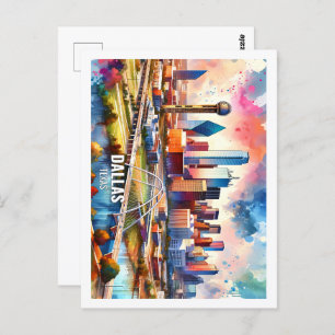 Dallas Texas USA Famous Place watercolor Postcard