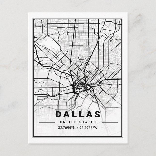 Dallas Texas USA Travel City Map Poster Postcard (Front)