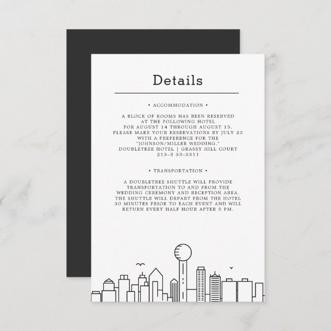 Dallas, Texas Wedding | Guest Details Invitation (Front/Back)