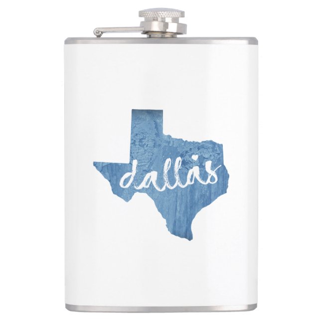 Dallas, Texas Wood Grain Hip Flask (Front)
