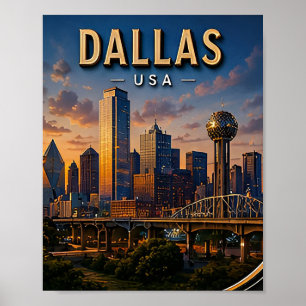 Dallas Travel Skyline and Reunion Tower Poster