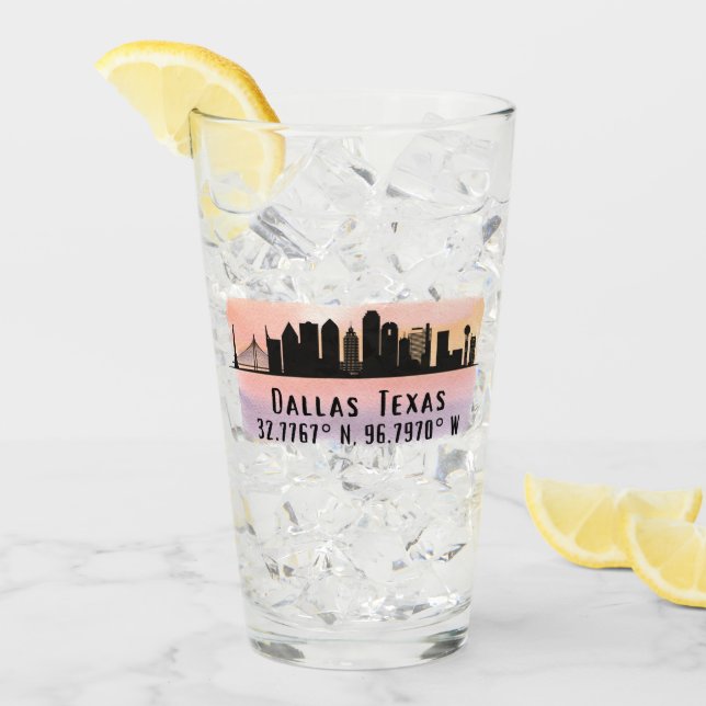 Dallas TX Skyline Latitude and Longitude  Glass (Front Ice)