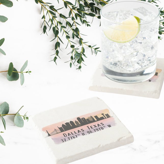 Dallas TX Skyline Latitude and Longitude  Stone Coaster (Creator Uploaded)