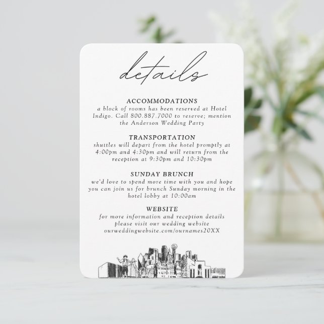 Dallas Wedding Small Vertical Details Enclosure Card (Standing Front)