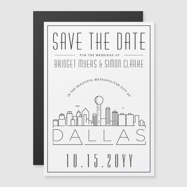 Dallas Wedding | Stylised Skyline Save the Date Magnetic Invitation (Front/Back)