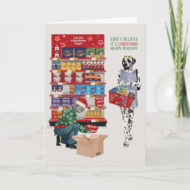 Dalmatian and Cat Can't Believe It's Christmas  Card (Front)