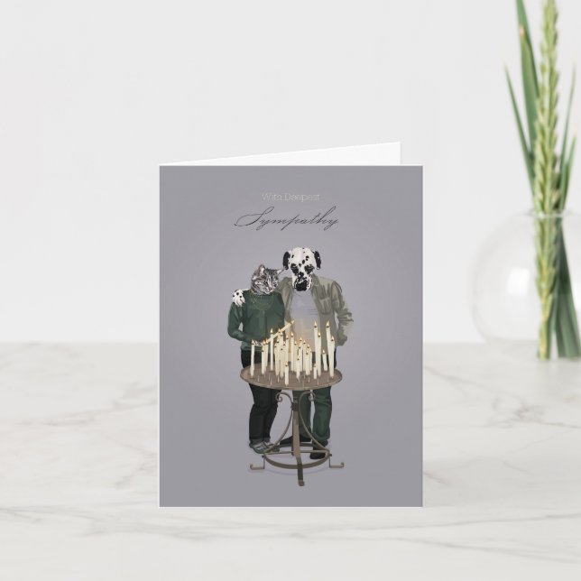 Dalmatian and Cat Lighting Candles Sympathy Card (Front)