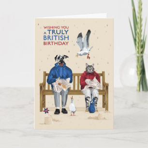 Dalmatian and Cat Truly British Seaside Birthday Card