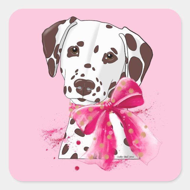 Dalmatian and spotted bow square sticker (Front)