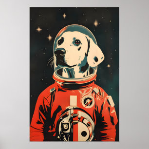 Dalmatian Astronaut Poster, Dalmatian Retro Print