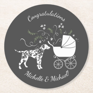 Dalmatian Baby Shower Dog Silhouette Round Paper Coaster