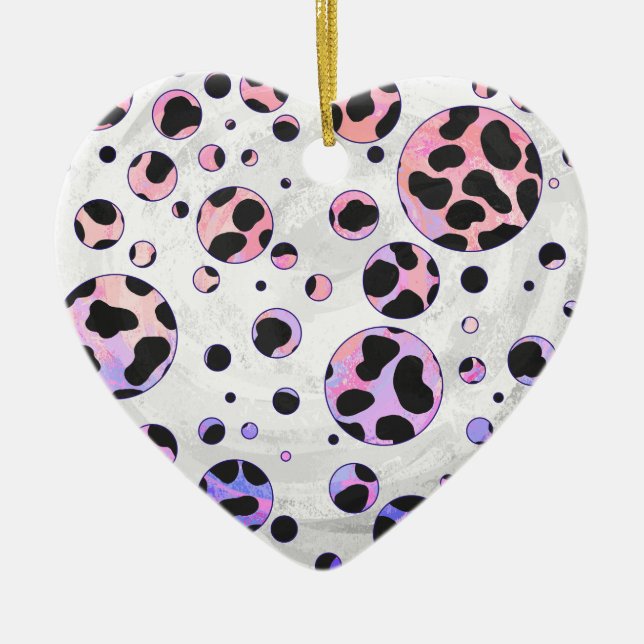 Dalmatian Black and Pink Polka Dot Print Ceramic Tree Decoration (Front)