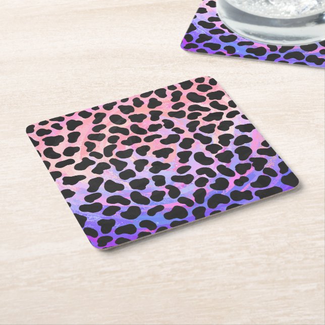 Dalmatian Black and Pink Print Square Paper Coaster (Angled)