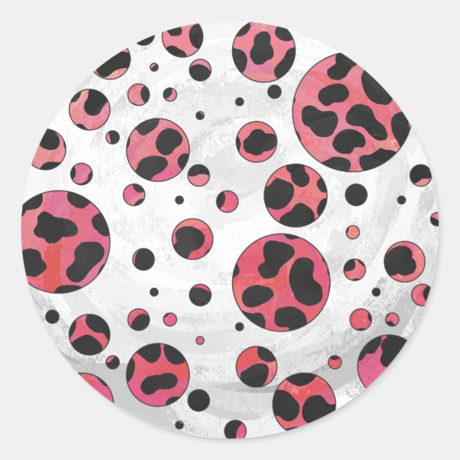 Dalmatian Black and Red with Polka Dots Classic Round Sticker (Front)