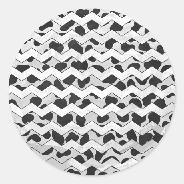 Dalmatian Black and White Chvron Classic Round Sticker (Front)