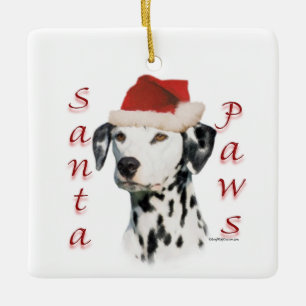 Dalmatian (blk) Santa Paws Ceramic Ornament