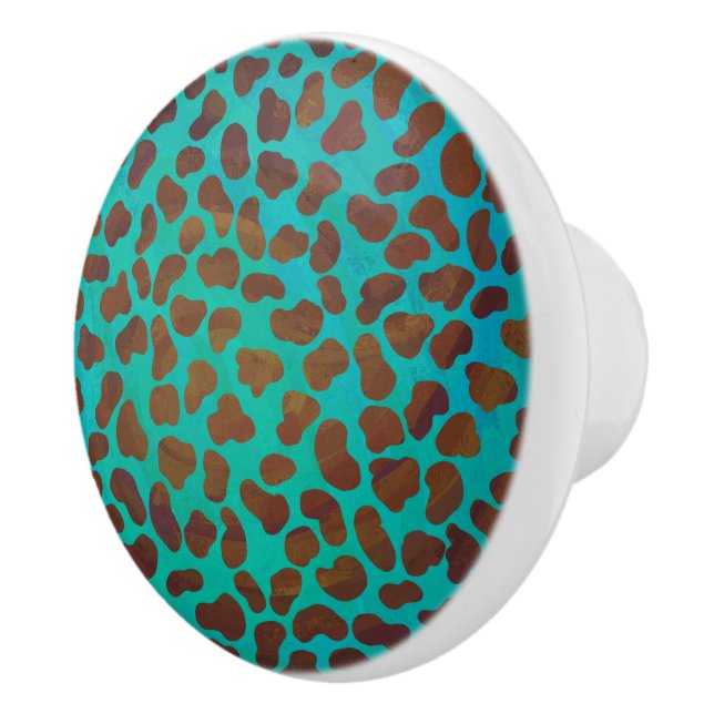 Dalmatian Brown and Teal Print Ceramic Knob (Right)