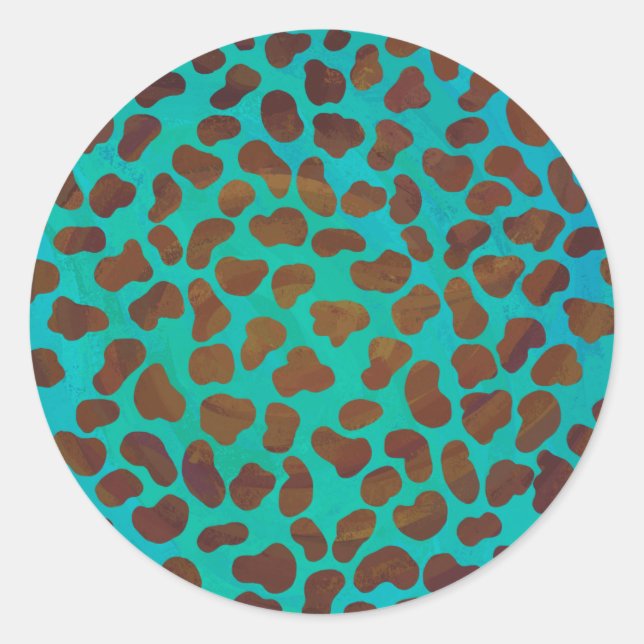 Dalmatian Brown and Teal Print Classic Round Sticker (Front)