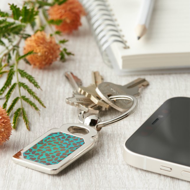 Dalmatian Brown and Teal Print Key Ring (Side)