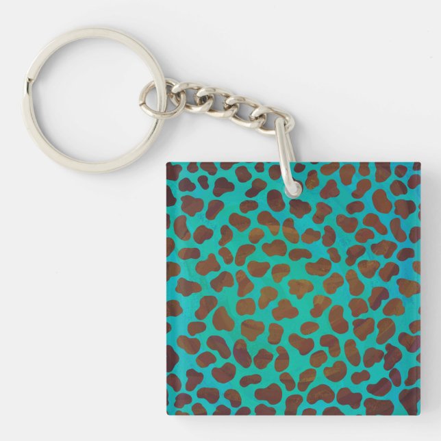 Dalmatian Brown and Teal Print Key Ring (Front)