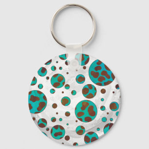 Dalmatian Brown and Teal Print Key Ring