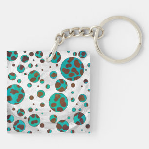 Dalmatian Brown and Teal Print Key Ring