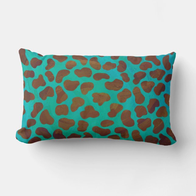 Dalmatian Brown and Teal Print Lumbar Cushion (Front)