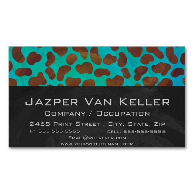 Dalmatian Brown and Teal Print Magnetic Business Card (Front)
