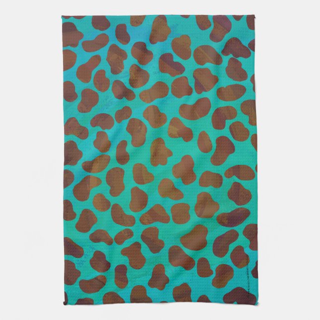 Dalmatian Brown and Teal Print Tea Towel (Vertical)