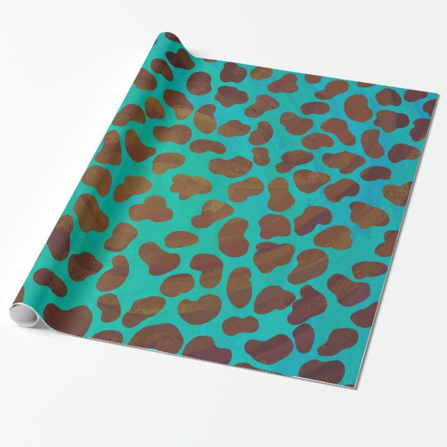 Dalmatian Brown and Teal Print Wrapping Paper (Unrolled)
