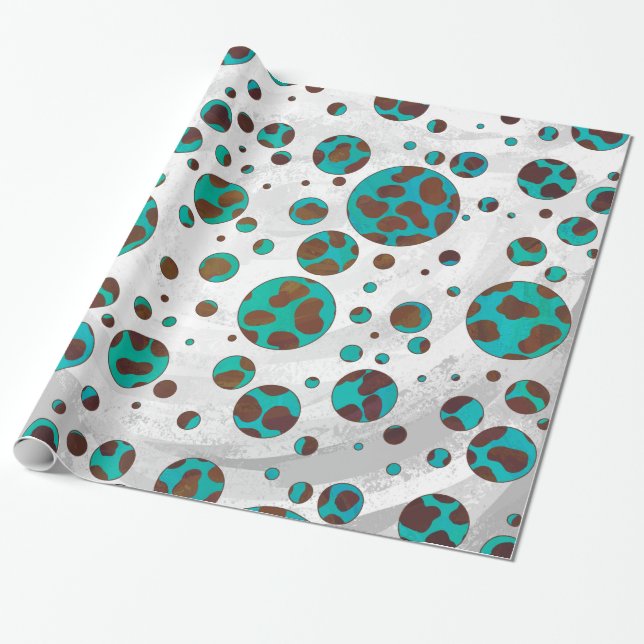 Dalmatian Brown and Teal Print Wrapping Paper (Unrolled)