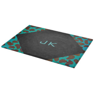 Dalmatian Brown and Teal with Monogram Cutting Board