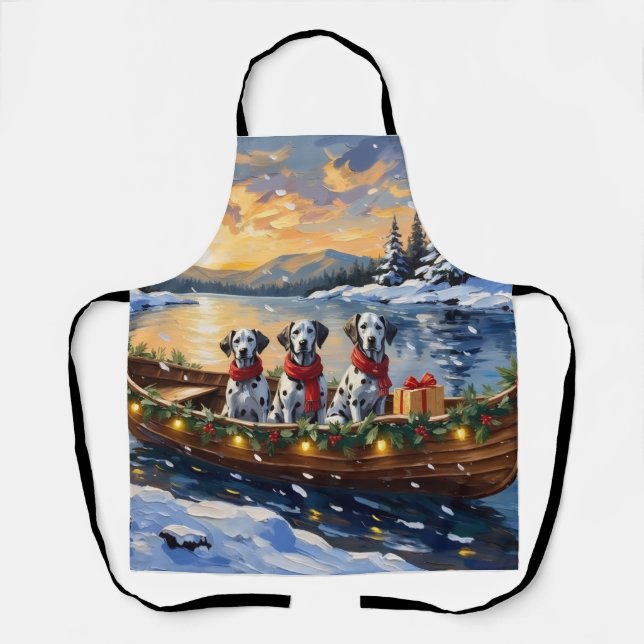 Dalmatian Christmas Boat Holiday Apron (Front)