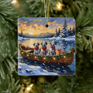 Dalmatian Christmas Boat Holiday Ceramic Ornament