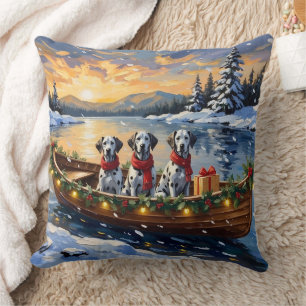 Dalmatian Christmas Boat Holiday Cushion