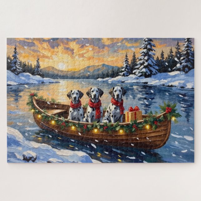 Dalmatian Christmas Boat Holiday Jigsaw Puzzle (Horizontal)