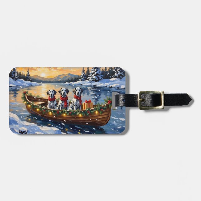 Dalmatian Christmas Boat Holiday Luggage Tag (Front Horizontal)