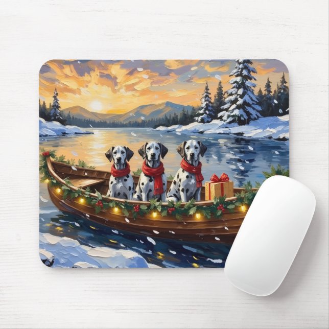 Dalmatian Christmas Boat Holiday Mouse Pad (With Mouse)