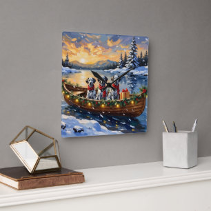 Dalmatian Christmas Boat Holiday Square Wall Clock