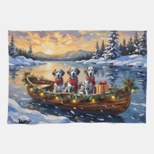 Dalmatian Christmas Boat Holiday Tea Towel