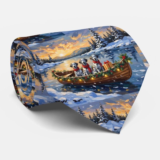 Dalmatian Christmas Boat Holiday Tie (Rolled)